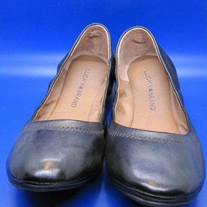 NEW Lucky Brand Emmie Black (Oiled Cabretta) Round Toe Elastic Flats 7M